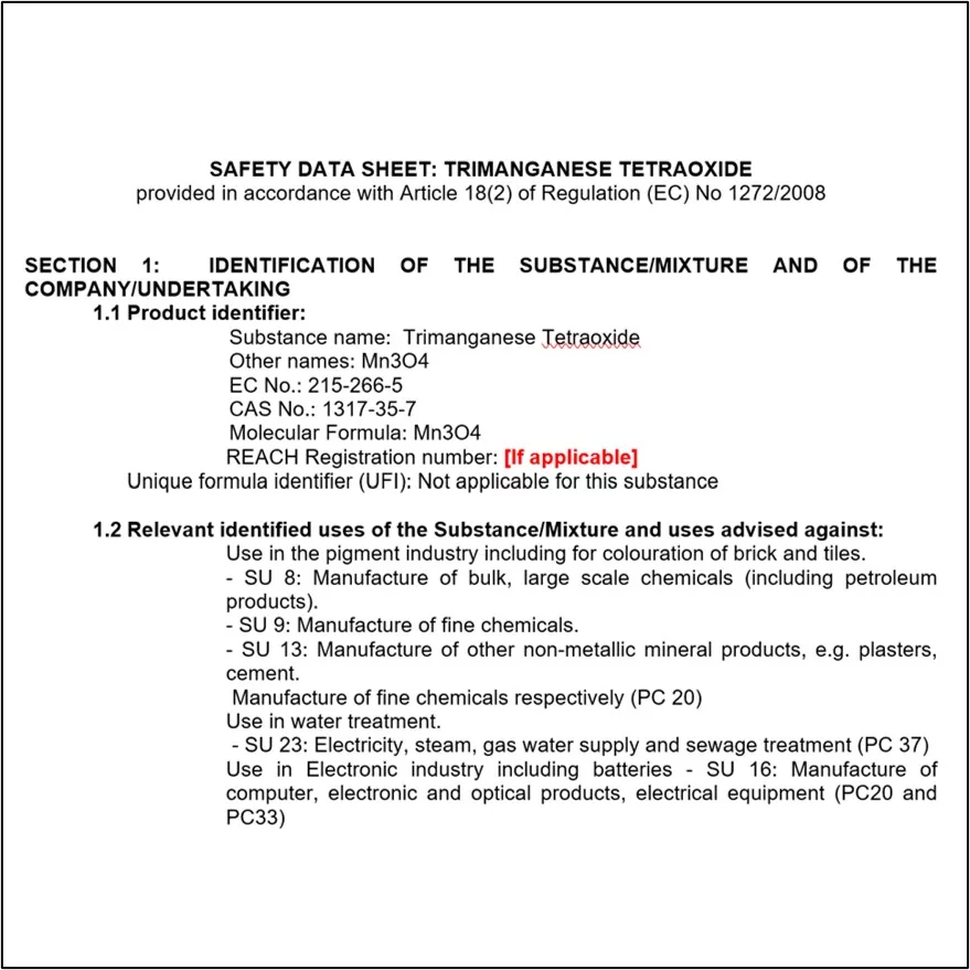 SDS Trimanganese Tetraoxide Mn304